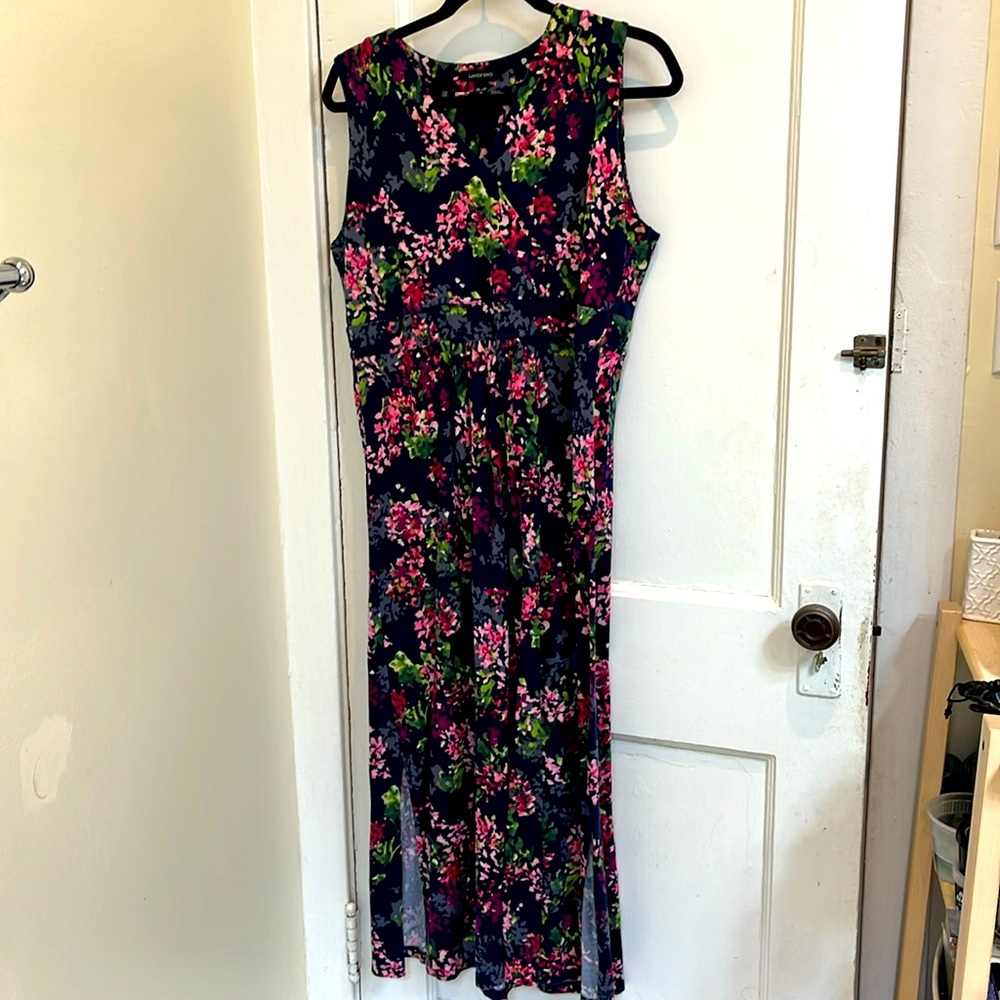 Lands’ End floral cotton knit maxi dress